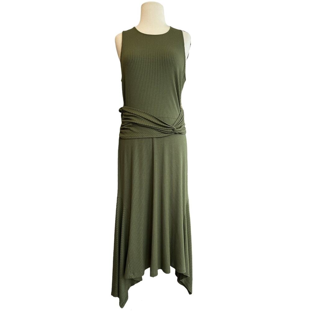 Sleeveless Olive Green Knotted Waist Maxi Dress